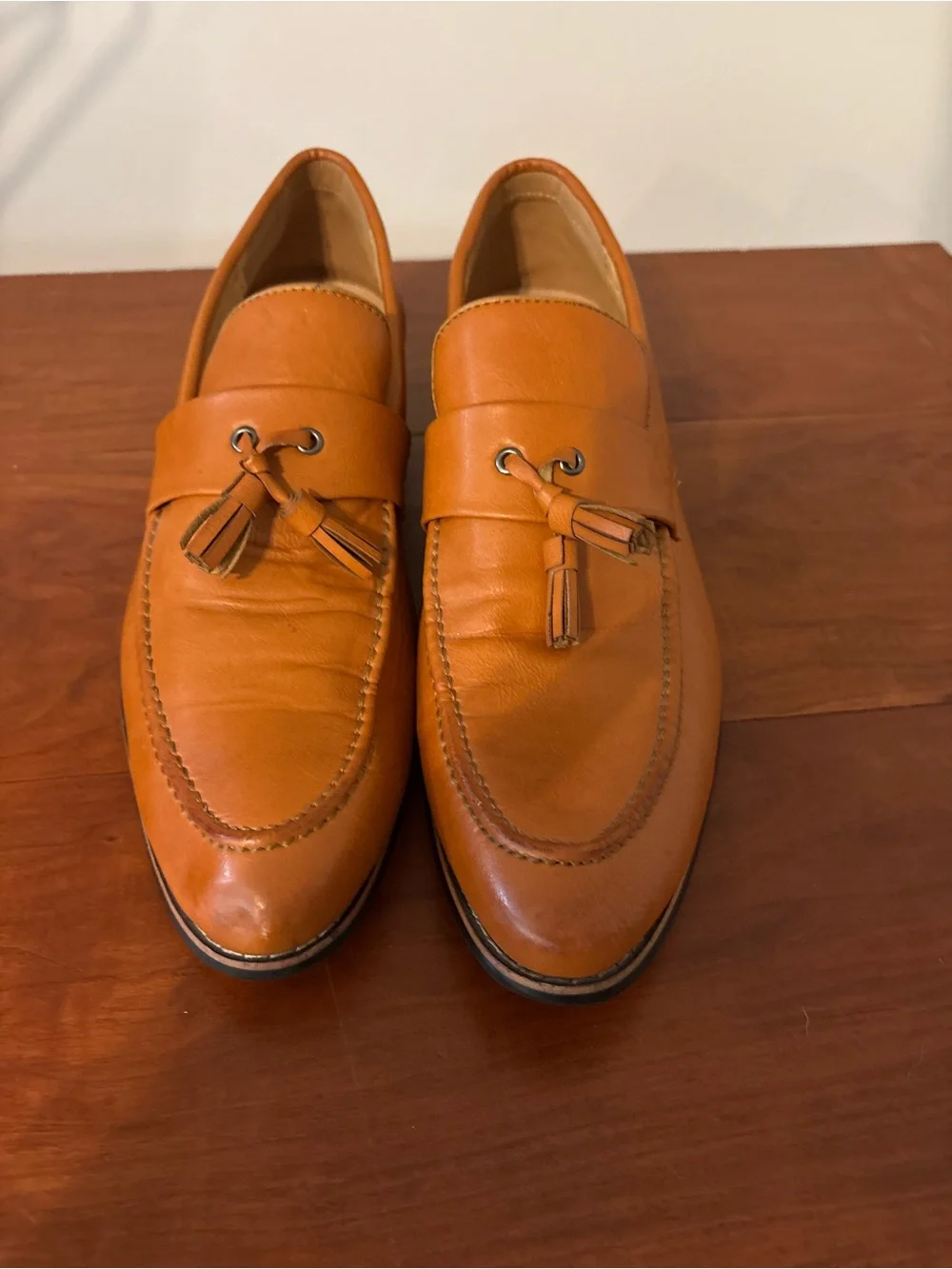 Men’s Cognac Tassel Loafers Size 45 Faux Leather Slip-On Dress Shoes 11-11.5